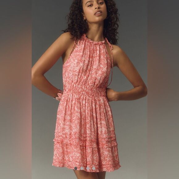 Anthropologie‎ Coral Paisley Halter Dress - Picture 1 of 6